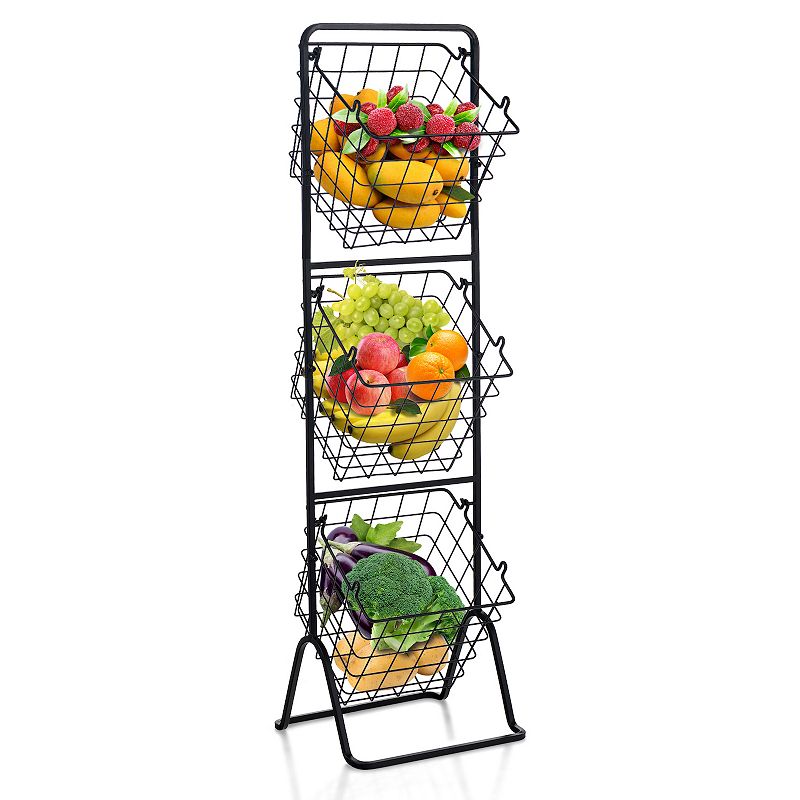 3-Tier Fruit Basket Stand with Adjustable Heights