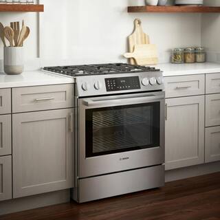 Bosch Benchmark Benchmark Series 30 in. 4.6 cu. ft. Slide-In Dual Fuel Range with Gas Stove and Electric Oven in Stainless Steel HDIP056U