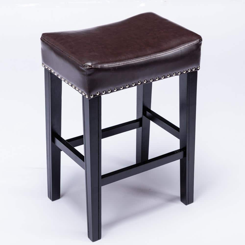 Counter Height 26 in. Brown PU Bar Stools for Kitchen Backless Stools Farmhouse Island Chairs Set of 2 B712-STOOL-BROW