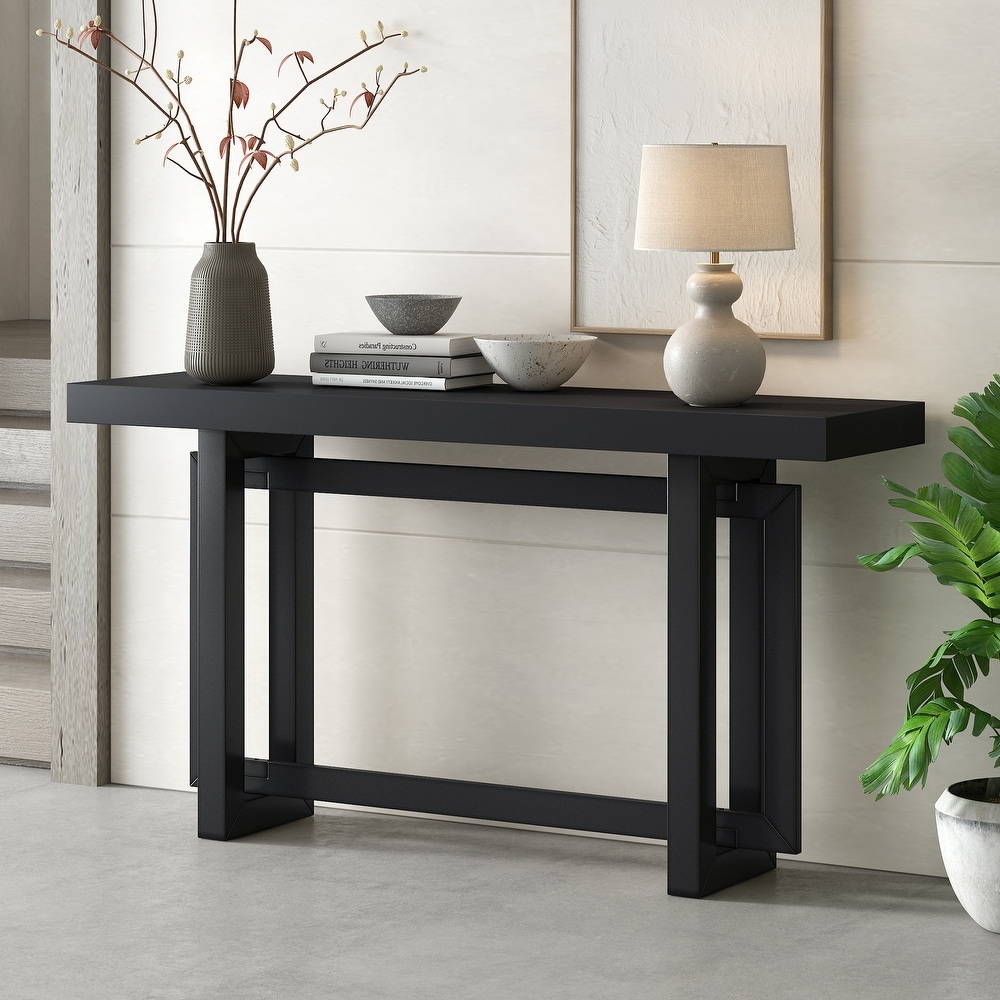 Console Table with Industrial inspired Concrete Wood Top  Extra Long Entryway Table for Entryway  Hallway  Living Room  Foyer