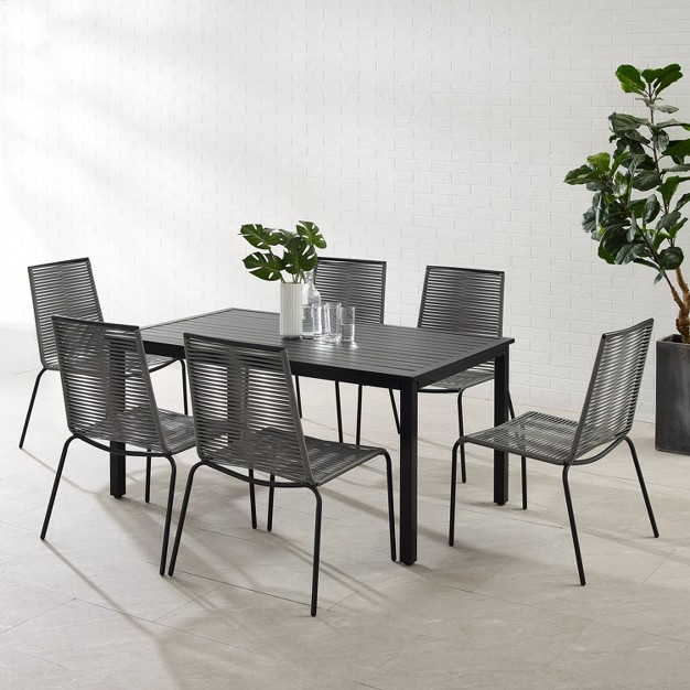 Fenton 7pc Outdoor Wicker metal Dining Set Gray matte Black Crosley