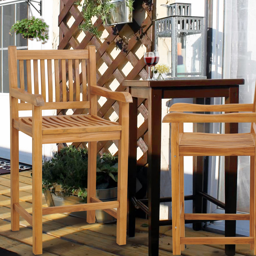 Teak Wood Elzas Barstool With Arms   Traditional   Outdoor Bar Stools And Counter Stools   by Chic Teak  Houzz