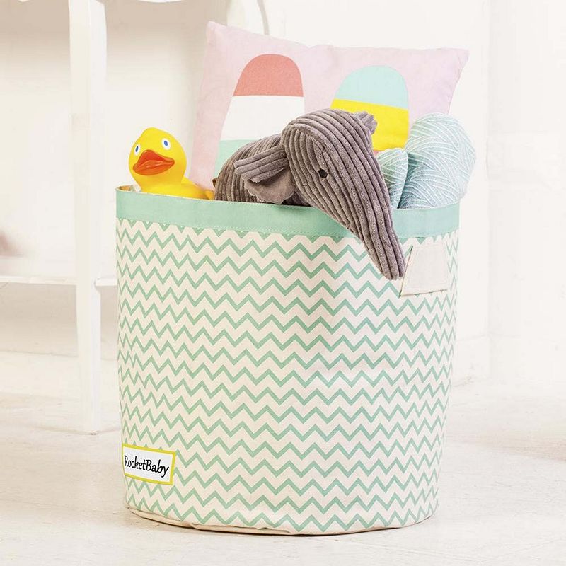 Cylindrical Cotton Canvas Storage Bin ZigZag Green