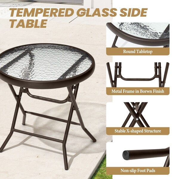 Crestlive Outdoor Side Table Patio Small Folding Table with Tempered Glass Table Top