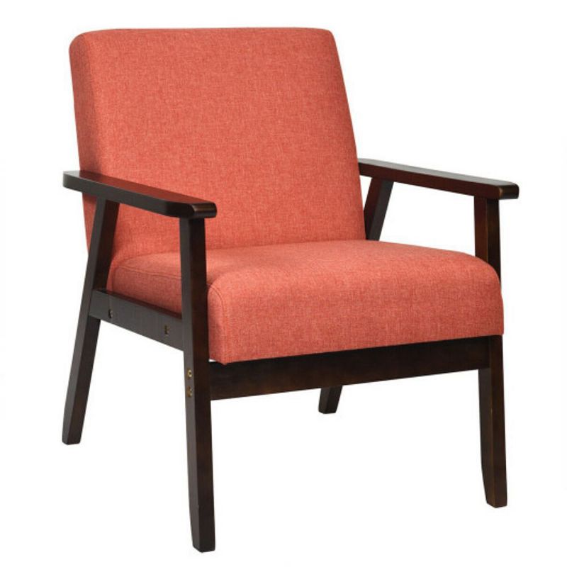 Solid Rubber Wood Fabric Accent Armchair