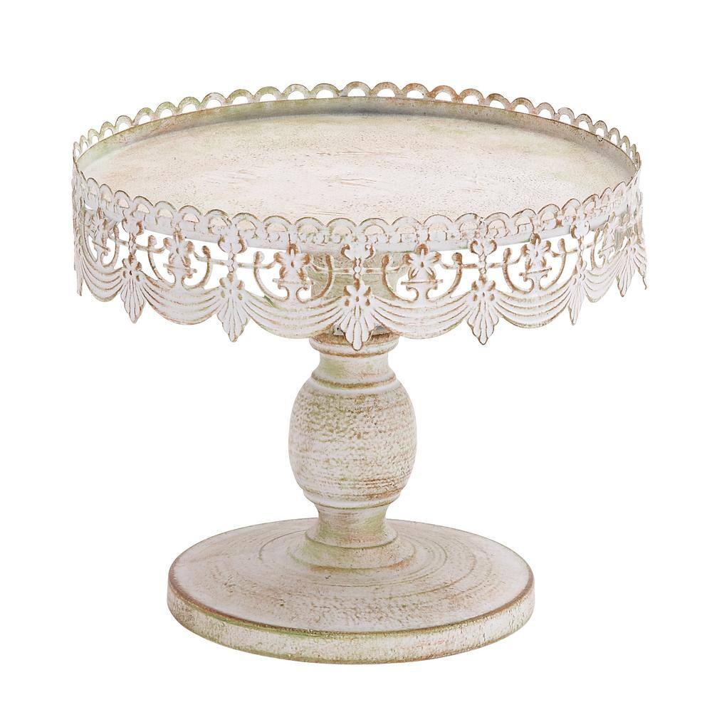 Litton Lane White Decorative Cake Stand with Lace Inspired Edge 68766