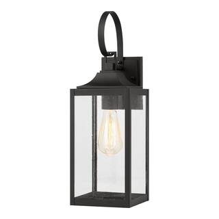 Home Decorators Collection Havenridge 1-Light Matte Black Hardwired Outdoor Wall Lantern Sconce with Seeded Glass (1-Pack) KSZ1601AM-01BS