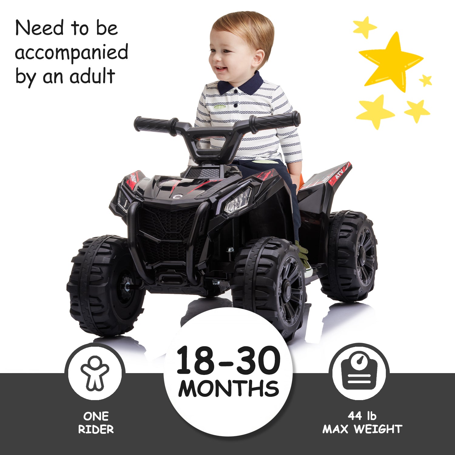 uhomepro 6V Kids Electric ATV 4 Wheels Ride On Cars Toy for Boys Girls, Black