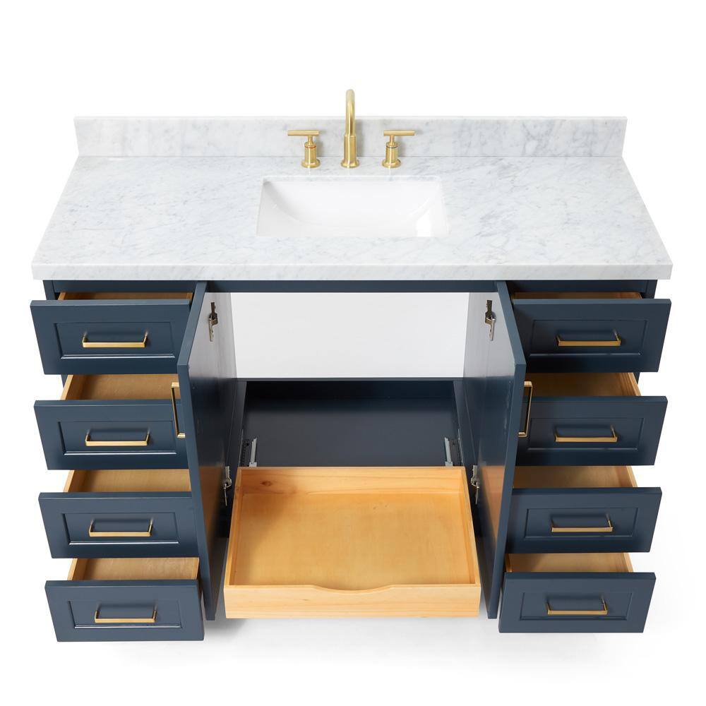 ARIEL Taylor 55 in. W x 22 in. D Bath Vanity in Midnight Blue with Marble Vanity Top in Carrara White with White Basin Q055SCWRVOMNB