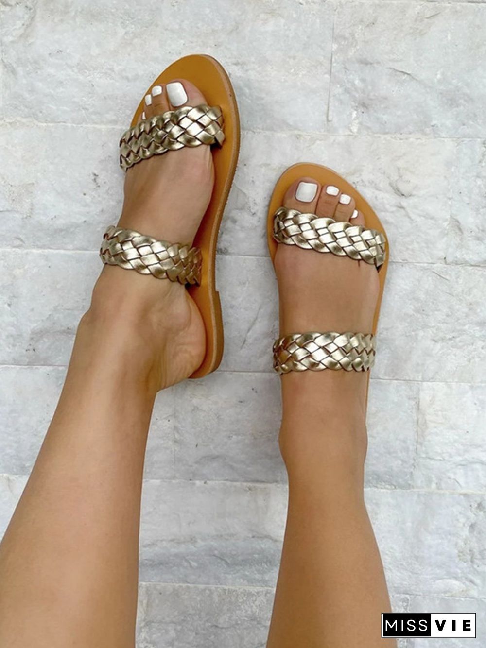 Gold Braided Lace Slippers