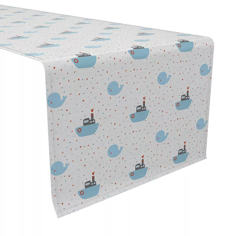 Table Runner， 100% Cotton， 16x108， Ships and Whales