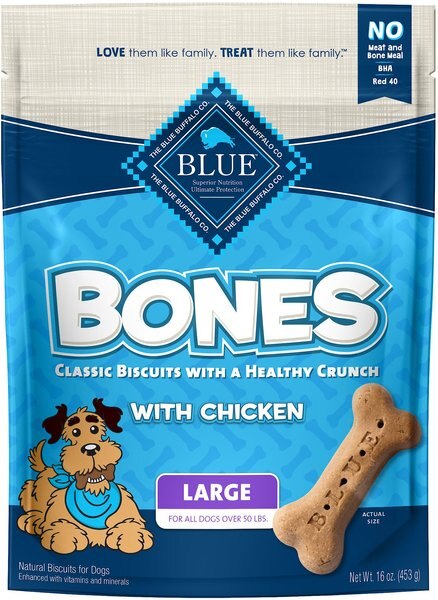 Blue Buffalo Bones Classic Biscuits Chicken Large Dog Treats， 16-oz bag