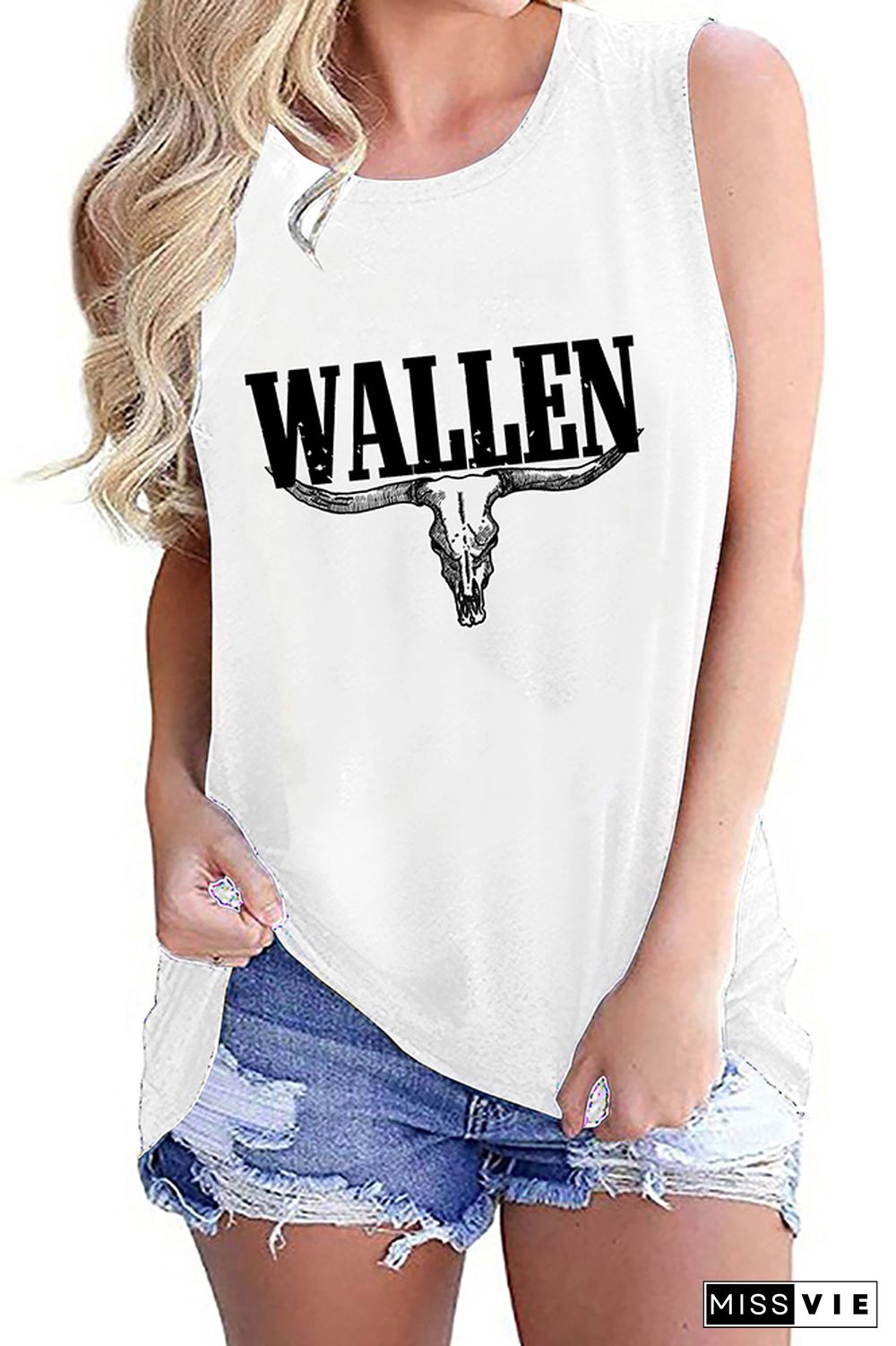 Wallen Bull Skull Print Tank Top