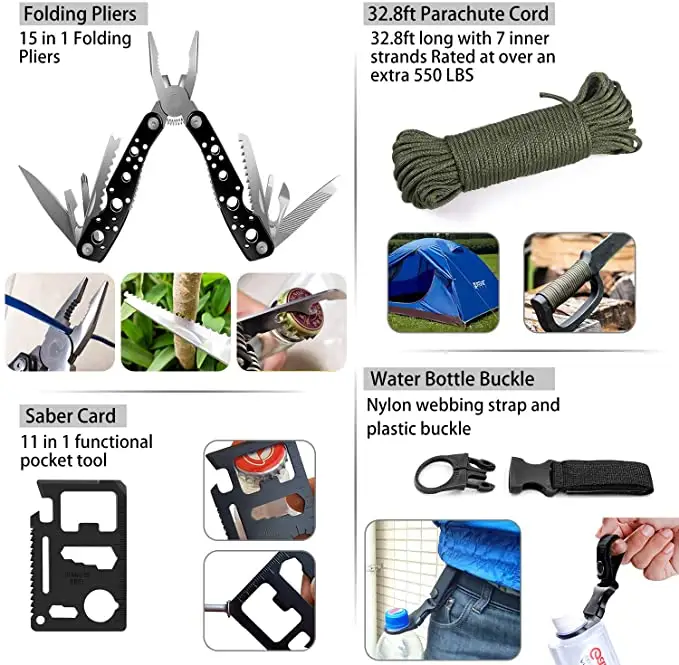 2023 New design Red Small First aid kit within 26 in 1 Survival kit for hiking easy to carry with hook