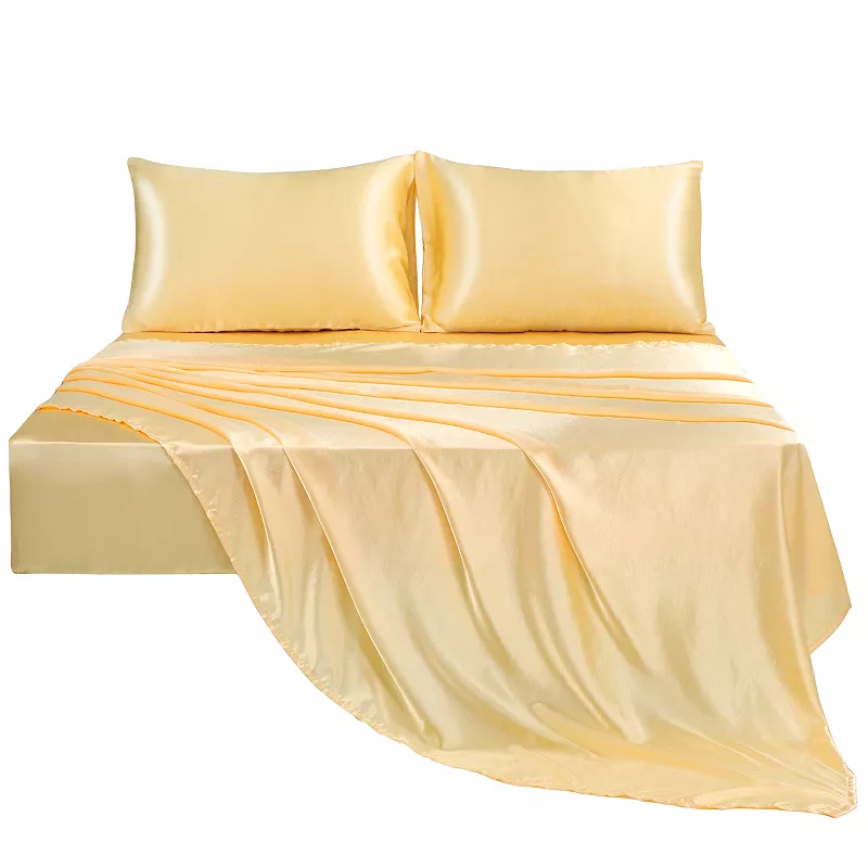 PiccoCasa Satin Sheet Set 4 Pcs Polyester Silky and Soft Sheets