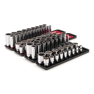 TEKTON 12 in. Drive 12-Point Socket Set with Rails (38 in.-1-516 in. 10 mm-32 mm) (78-Piece) SHD92216