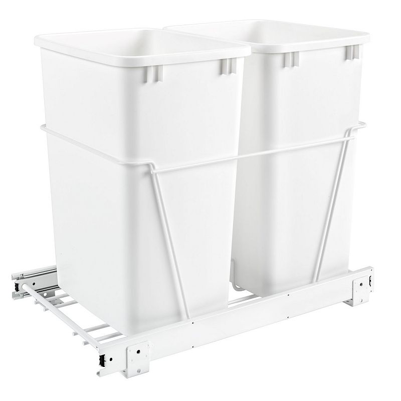 Rev-A-Shelf Double Pull Out 35 Qt Trash Can for Kitchen， White， RV-18PB-1