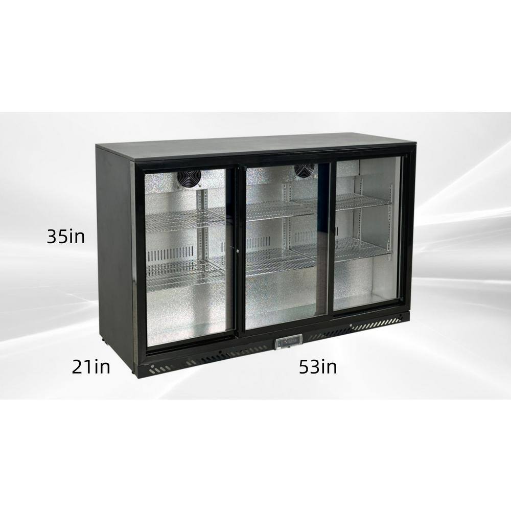 Cooler Depot 53 in. 11.3 cu. ft. 441 Cans Commercial 3 Glass Sliding Door Counter Height Back Bar Cooler Refrigerator in Black DXXBBT350S