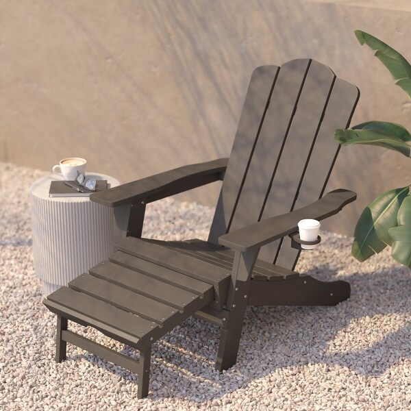 Commercial AllWeather Adirondack Chair with Pullout Ottoman and Cupholder