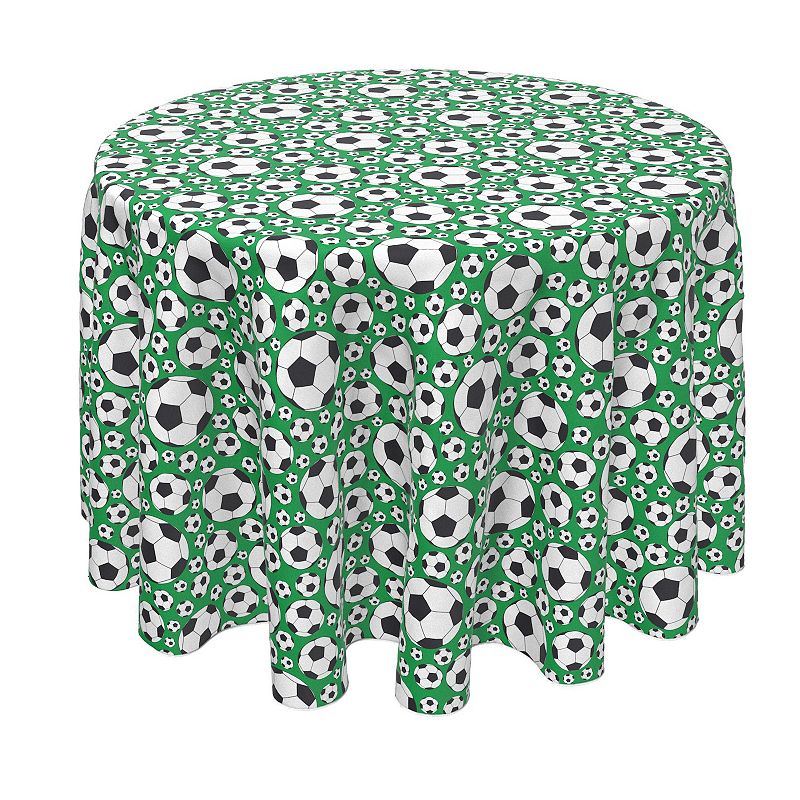 Round Tablecloth， 100% Polyester， 60 Round， Soccer Balls Green