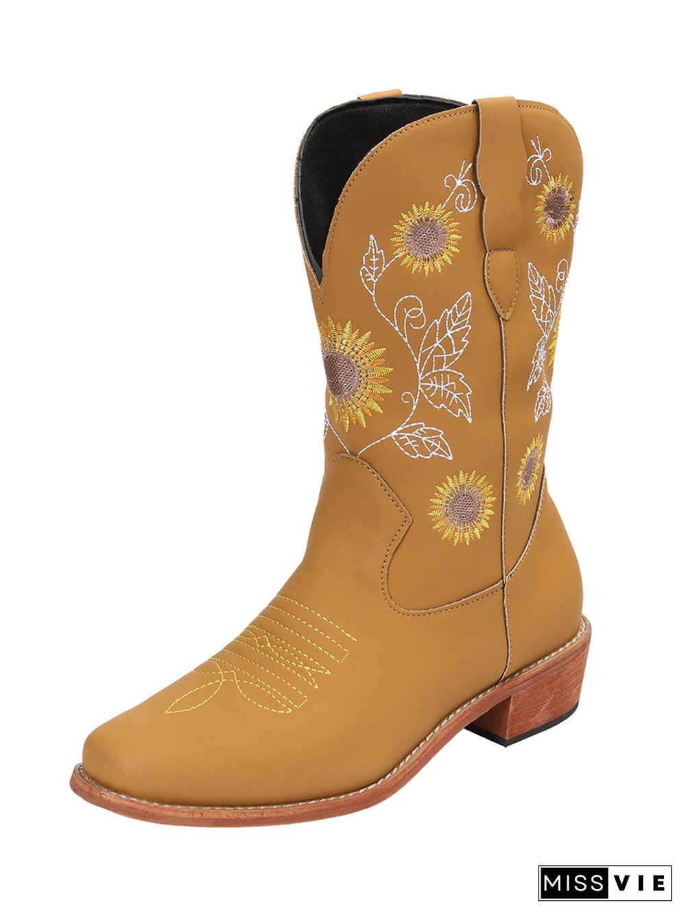 Sunflower Embroidery Boho Cowboy Boots