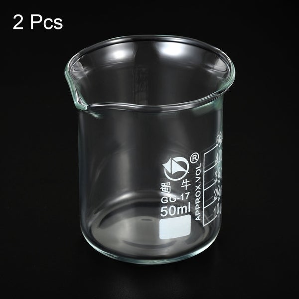 2pcs 50ml Low Form Glass Beaker 3.3 Borosilicate Lab Measuring Cups - Clear