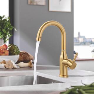 WOWOW Single Handle Gooseneck Bar Faucet with 360 Swivel in Brushed Gold 2320201G-BHHD