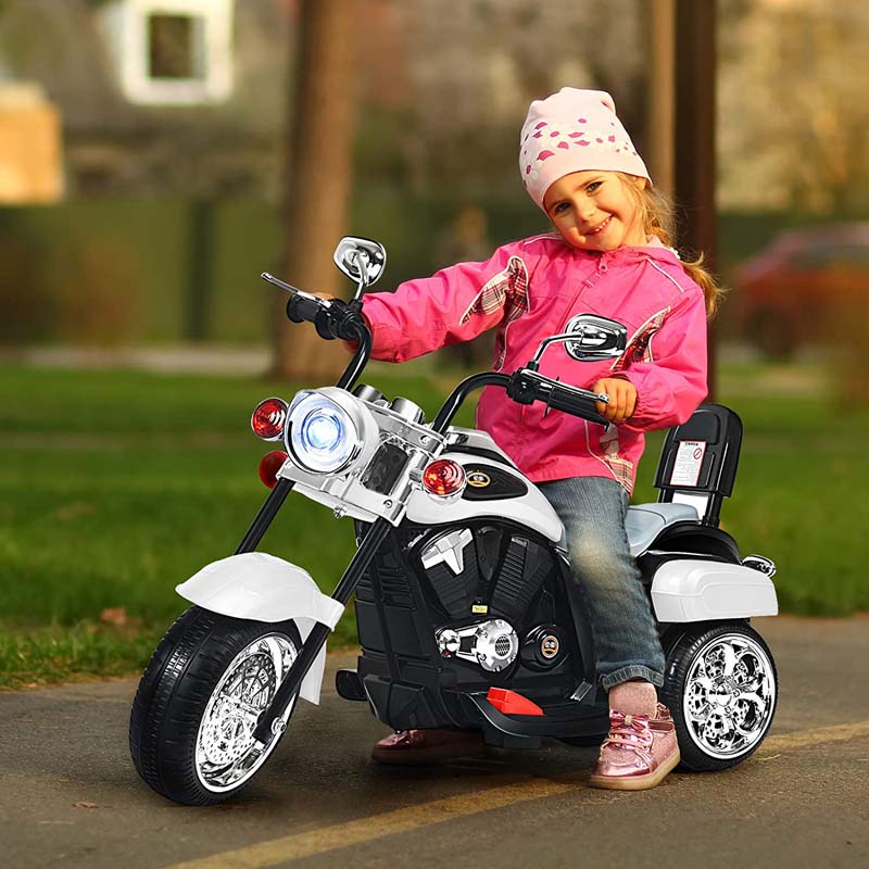 3 Wheel Kids Ride on Chopper-Style Motorcycle, 6V Battery Powered Kids Motorbike Trike Toy with Horn & Headlight