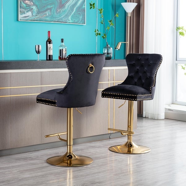 Swivel Bar Stools Chair Set of 2 Modern Adjustable Counter Height Bar Stools， Velvet Upholstered Stool