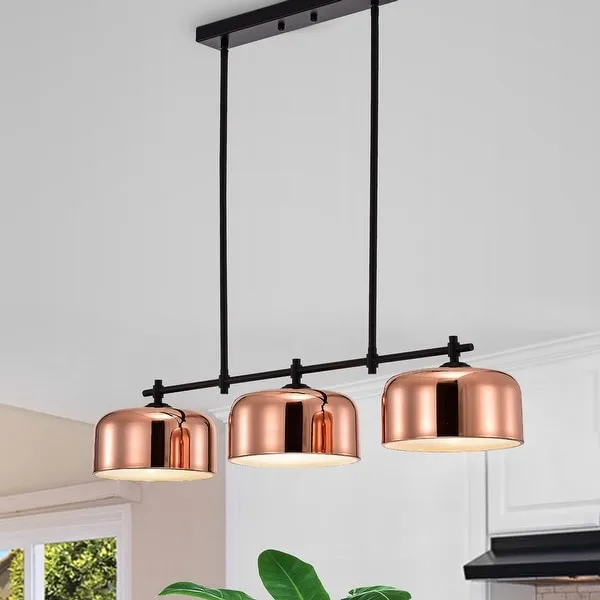 Janitza Rose Gold and Matte Black Metal Bowl Shade 3-Light Chandelier