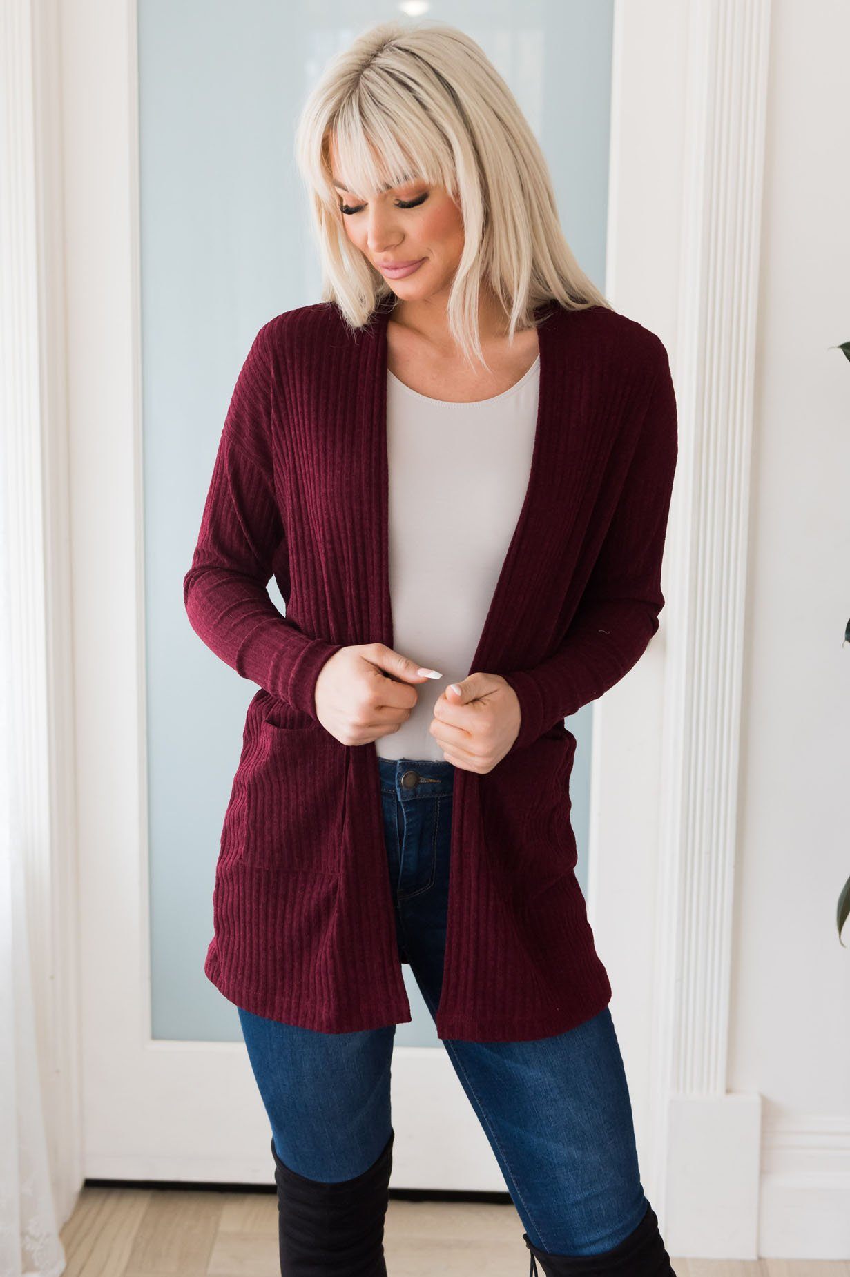 Spring Horizon Modest Ribbed Cardigan