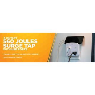 Woods 3- Outlet Surge Wall Tap with Phone Cradle and USB ports 41030