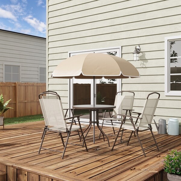 Outsunny 6 Piece Patio Dining Set for 4 with Umbrella