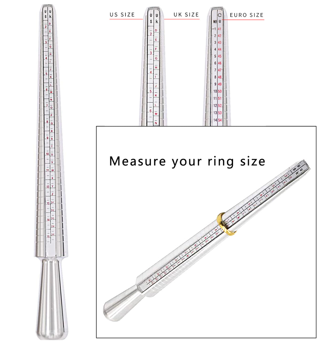 Ring Sizer Measuring Tool Set Steel Mandrel Ring Sizing Kit Finger Size Gauge Set Rubber Jeweler's Mallet Hammer Metal Sizes Stick Wire Wrap Rings Tools Jewelry Making Kit