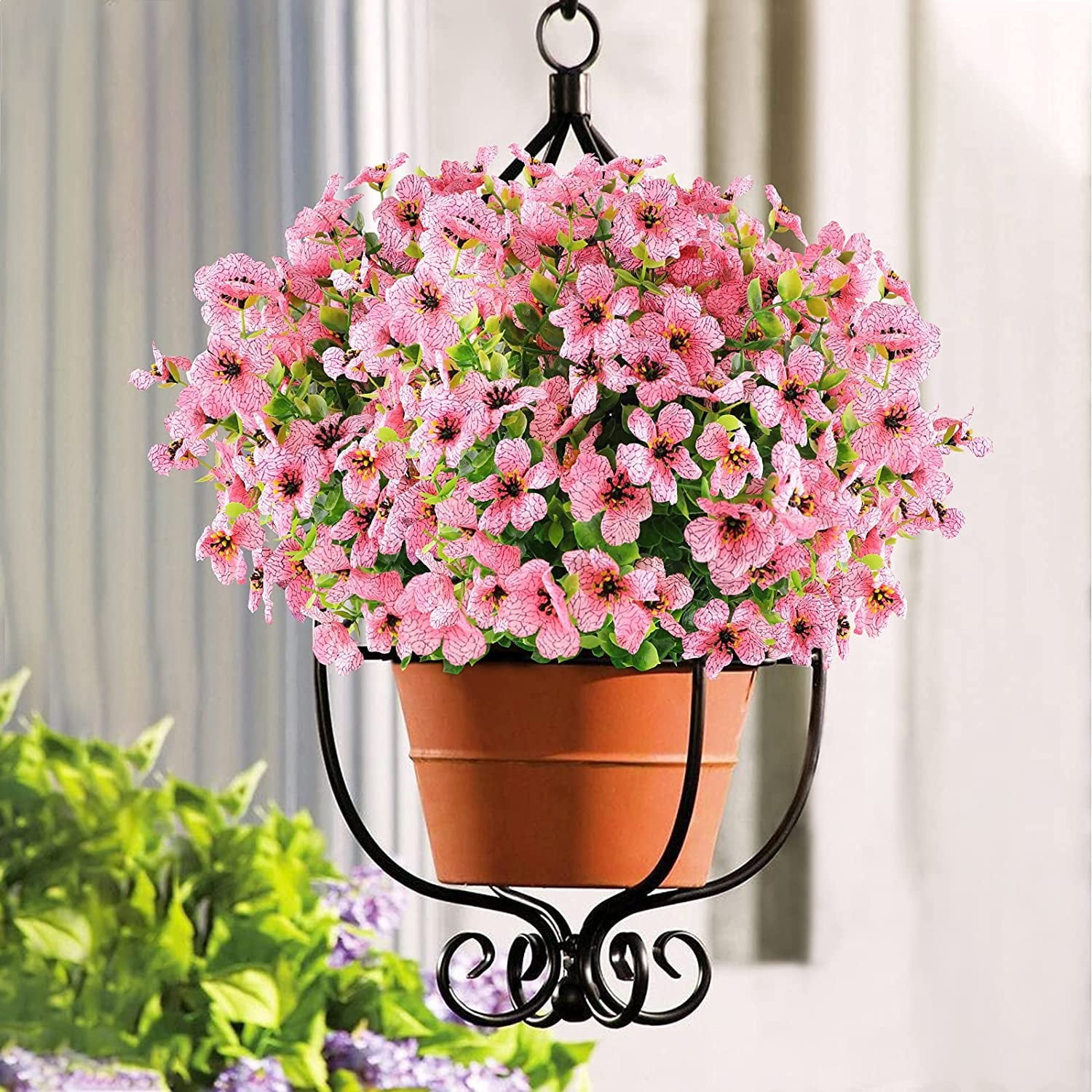 Sinhoon 6 Bundles Artificial Flowers UV Resistant Fake Plants Outdoor Faux Plastic Flowers Garden Window Box Porch Home Decor (Pink)