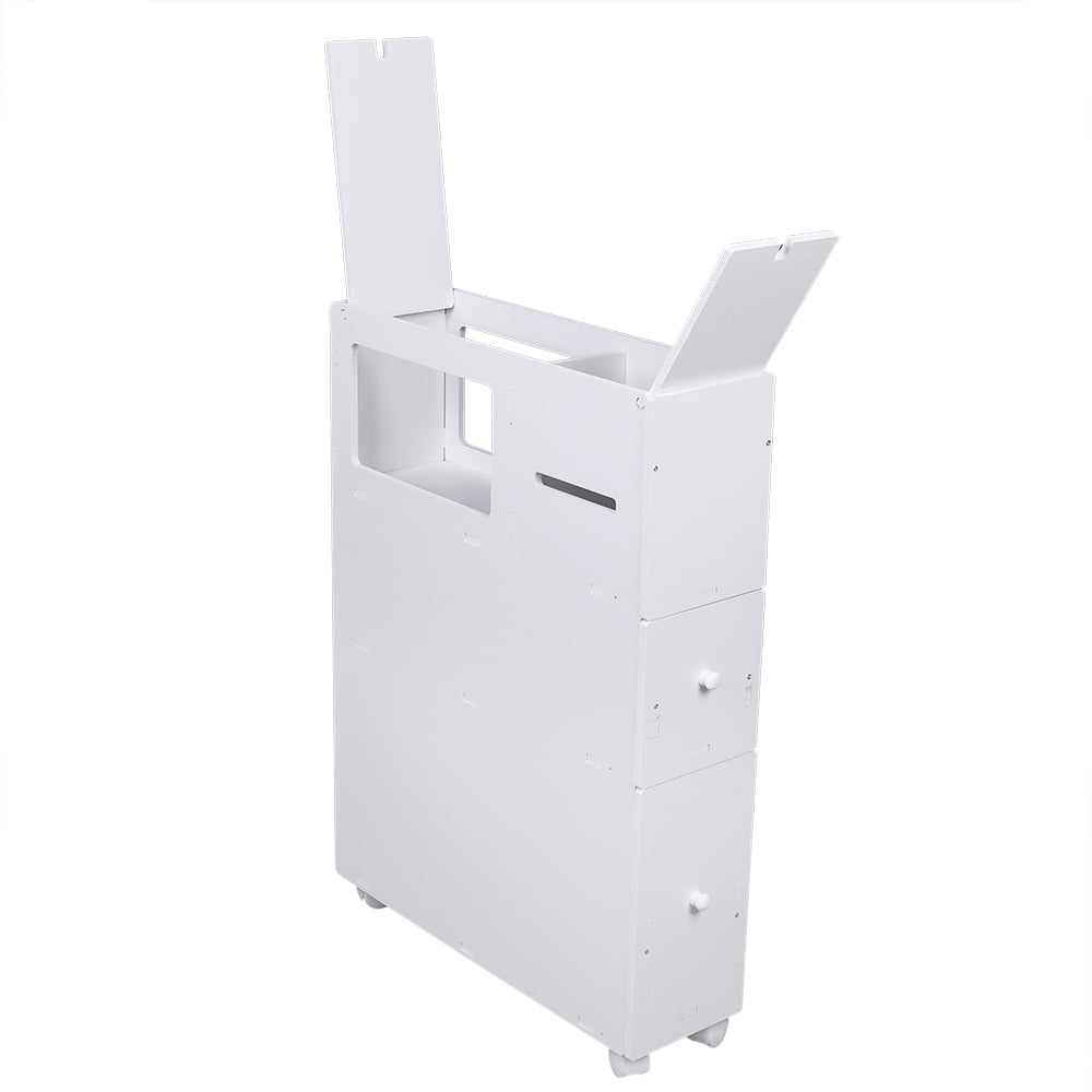 ANQIDI Toilet Side Cabinet, PVC White Low Cabinet Movable Narrow Cabinet Floor-To-Ceiling Bathroom Cabinet 20.5*6.4*29.5 In