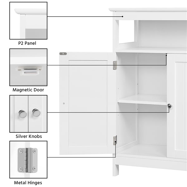 Topeakmart Bathroom Storage Cabinet Multifunctional Floor Cabinet w/Adjustable Shelf White