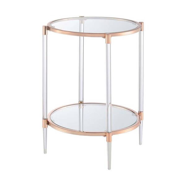 Royal Crest 2 Tier Acrylic Glass End Table， Rose Gold/Glass