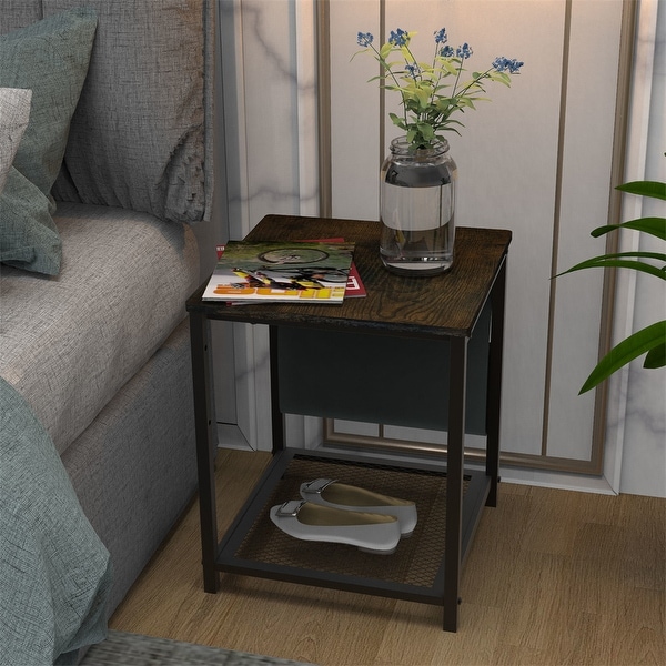 Square End Table Side Table with Storage Bag