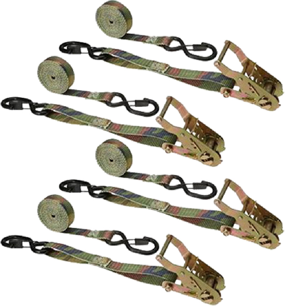 HME HMERS4PK Camouflage Ratchet Tie Down Strap 1"x8'' Polyester Camouflage 4 Pac