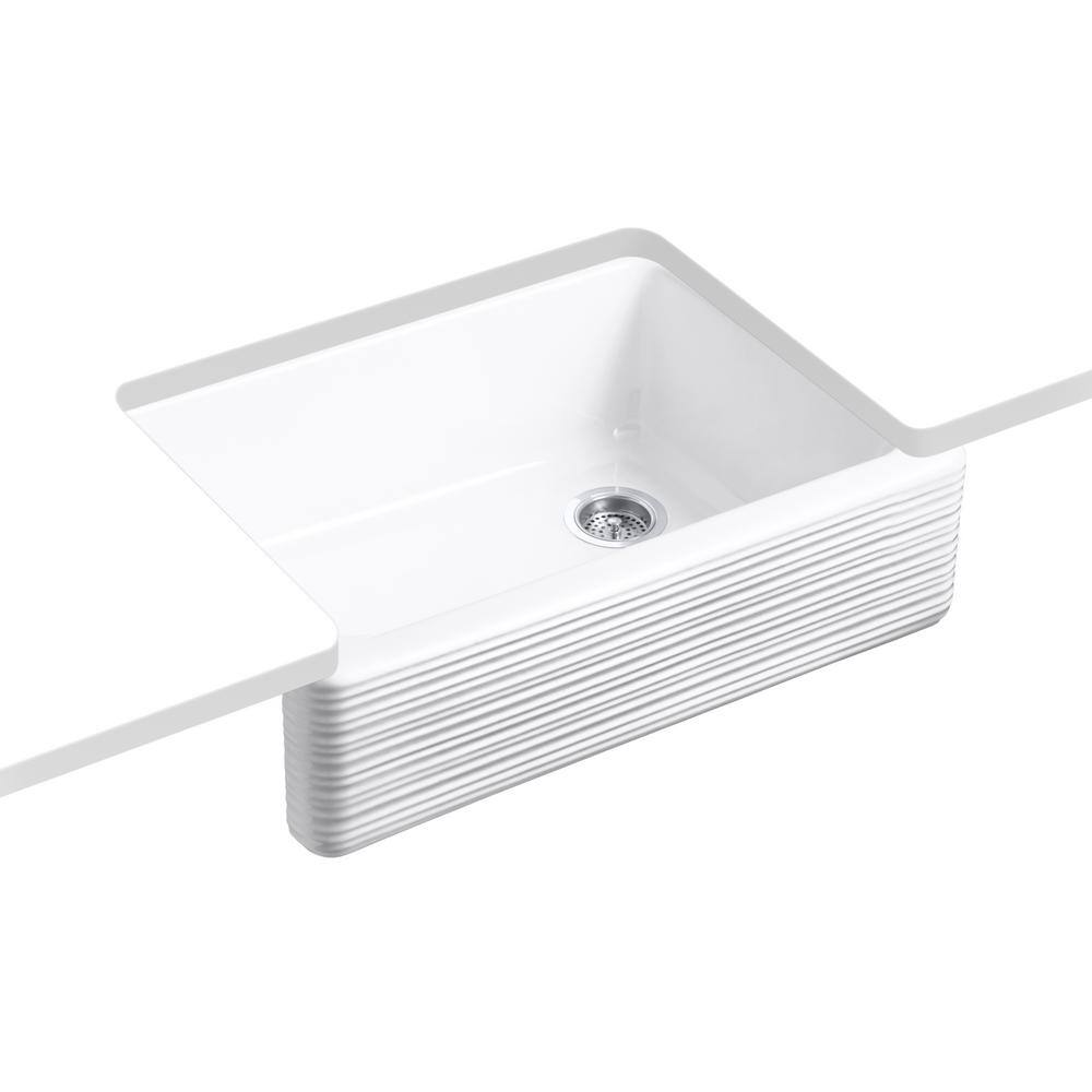 KOHLER Whitehaven FarmhouseApron-Front Cast Iron 29.6875 in. Single Bowl Kitchen Sink in White K-7251-0