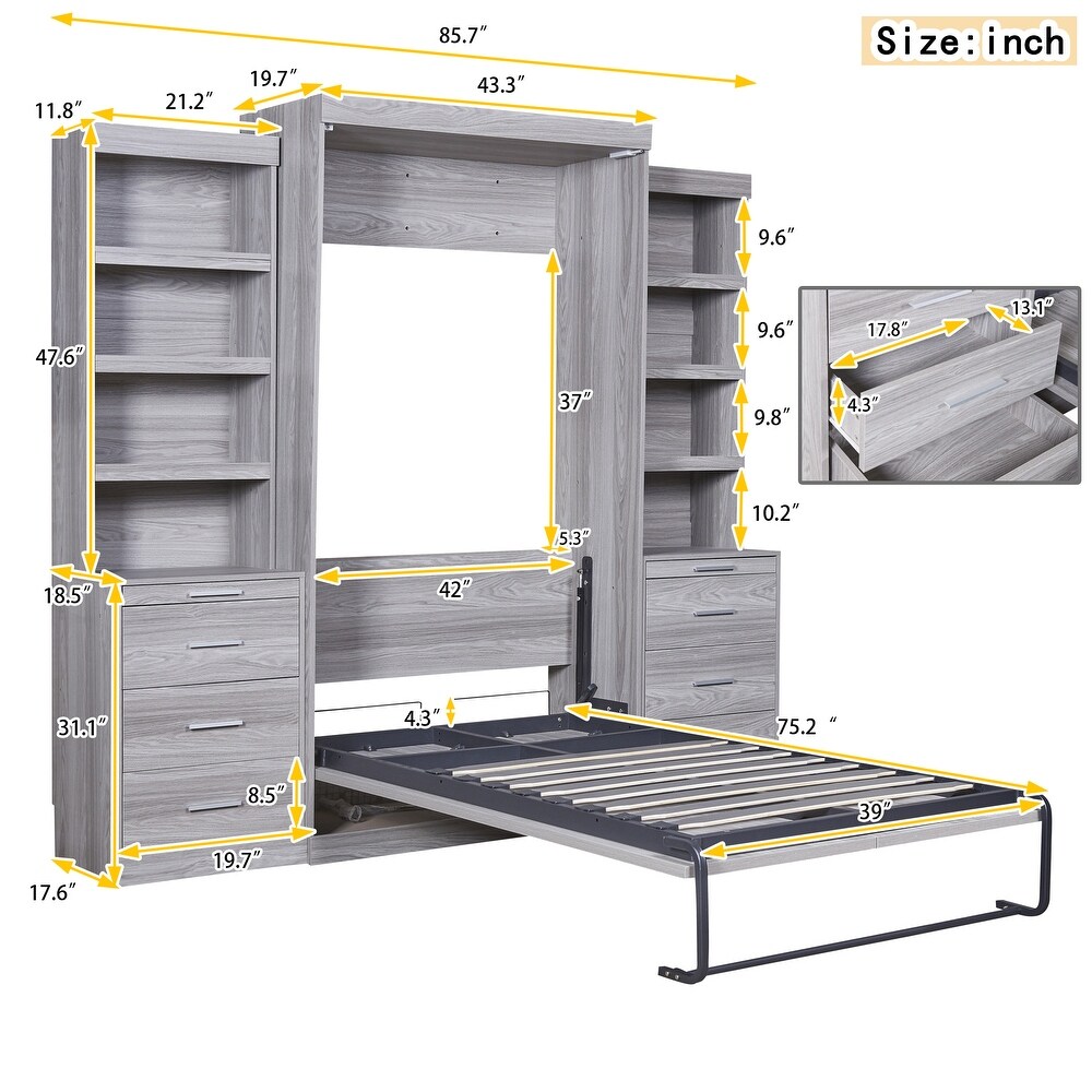 Modern Murphy Bed with Storage Shelves   Drawer  Wall Bed Can Be Folded into a Cabinet  for Bedroom  Living Room or Home Office