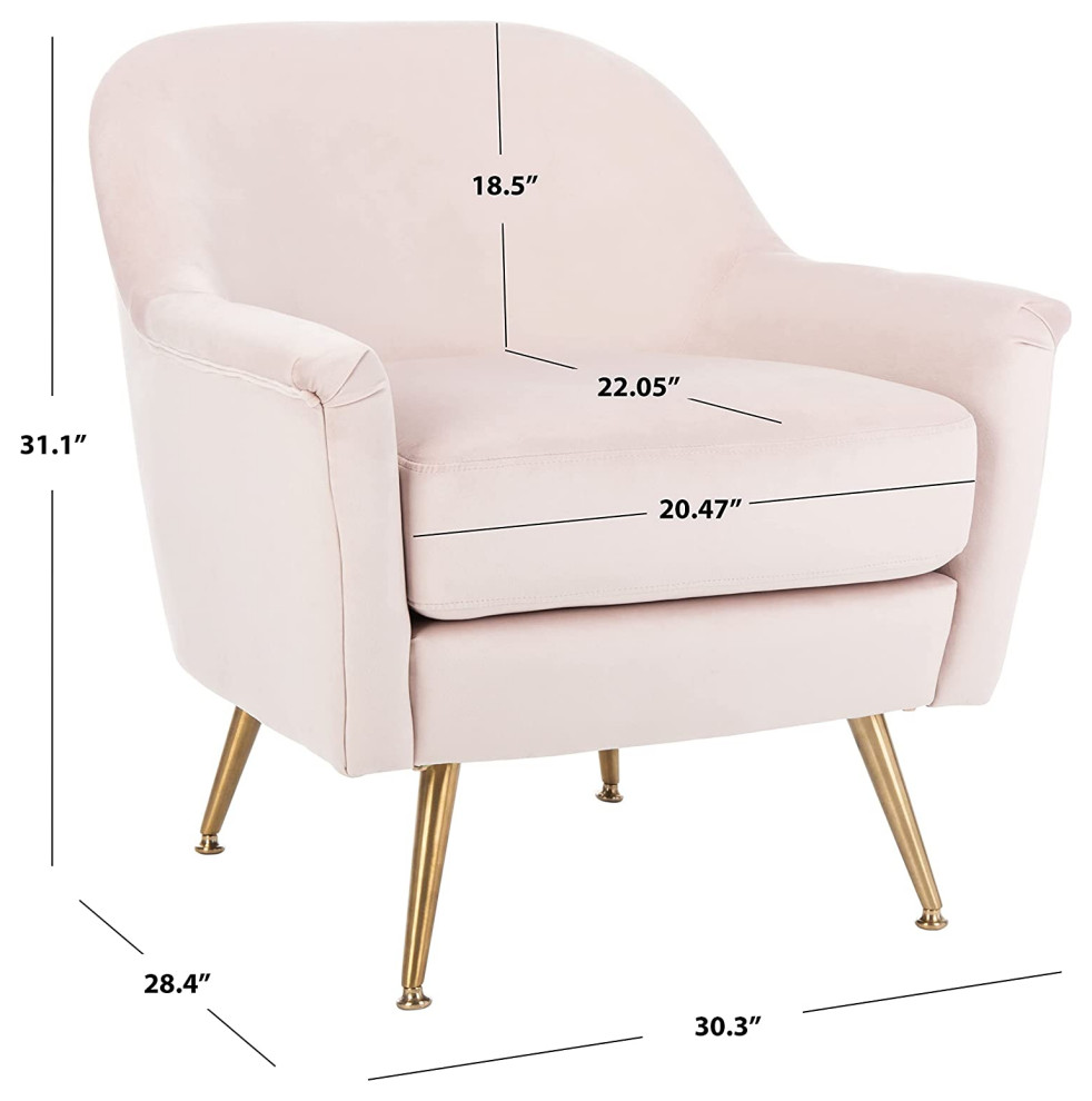 Comfortable Armchair  Brass Metal Legs With Velvet Upholstered Seat  Blush Pink   Midcentury   Armchairs And Accent Chairs   by Declusia  Houzz