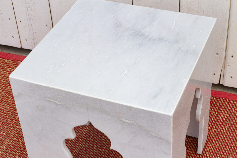 Hand Carved Arched Marble End Table   Mediterranean   Side Tables And End Tables   by De cor  Houzz