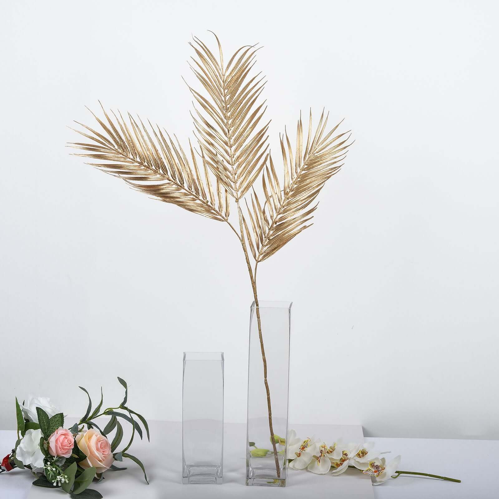 2 Stems Metallic Gold Artificial Palm Leaf Branch Vase Filler 32