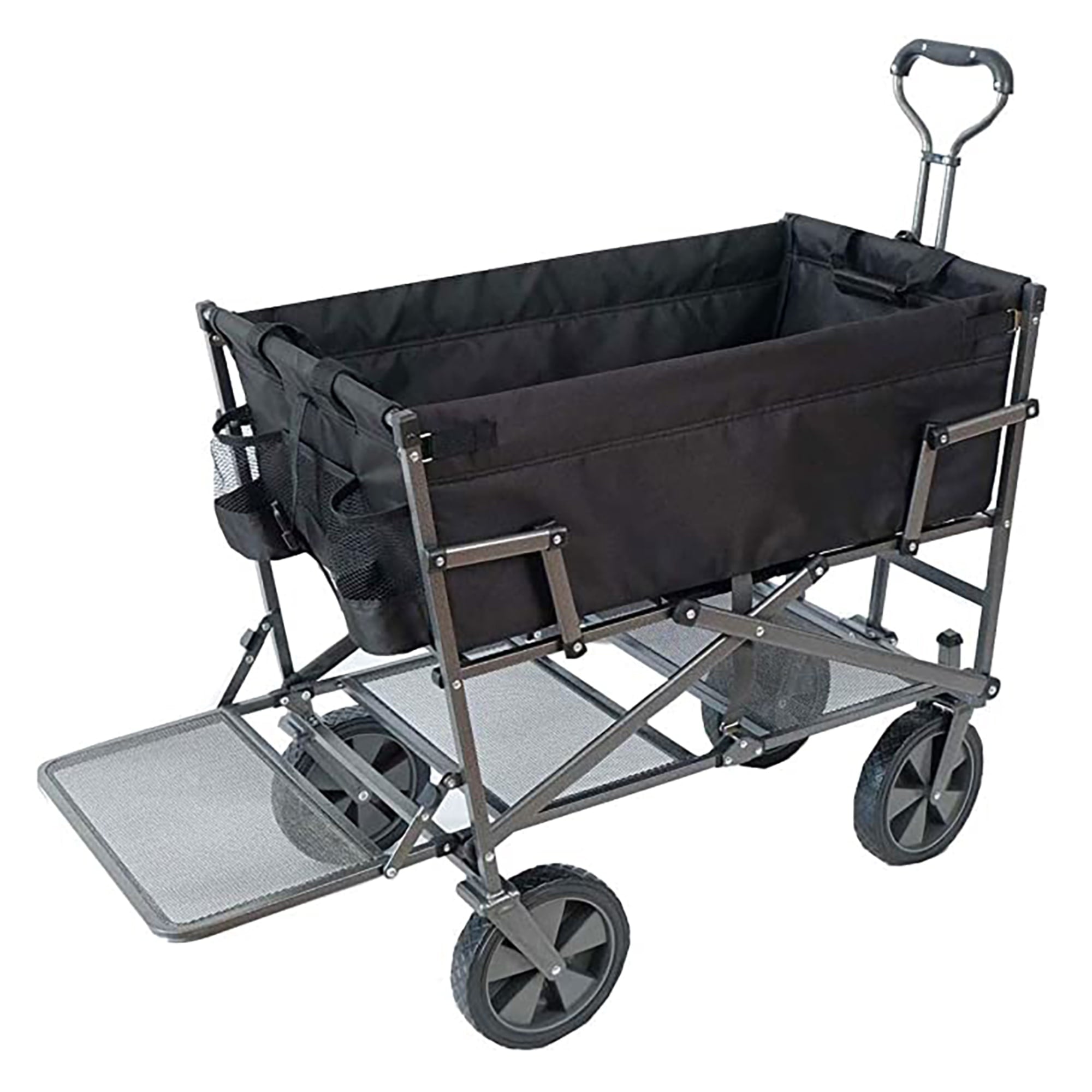 Mac Sports Double Decker Wagon: Black - Collapsible Outdoor Utility Garden Cart， 150 Lb Capacity， 32.5 x 17.5 x 10.5