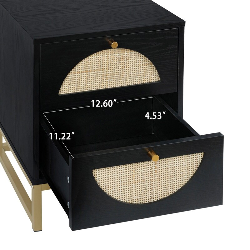 Rattan Design Nightstand with 2 Drawers (Set of 2)