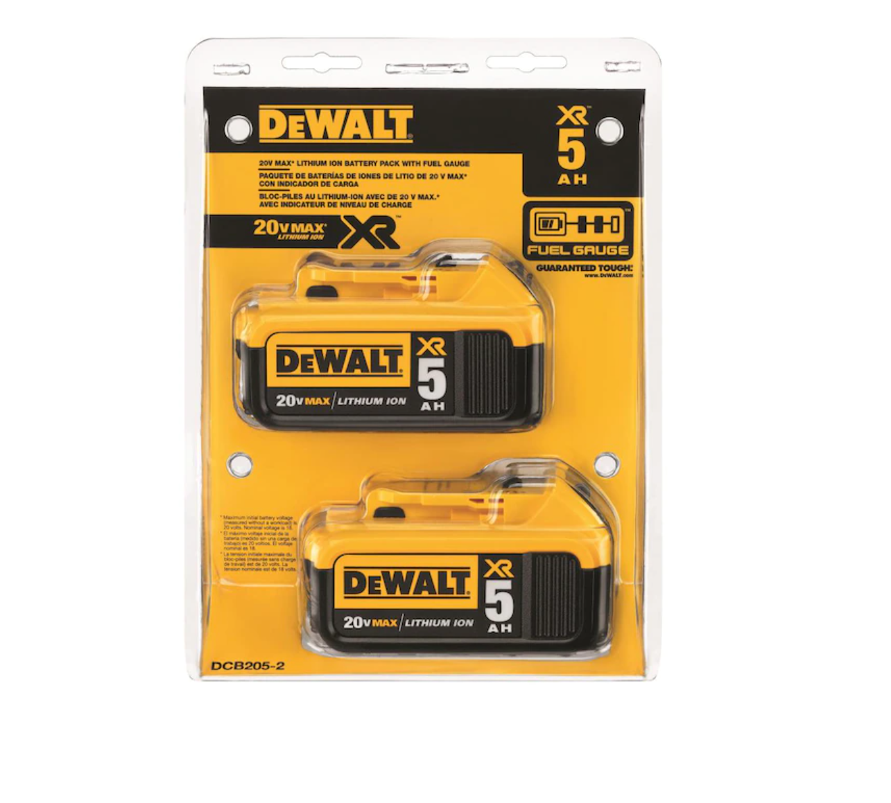 DEWALT DCB205-2 XR 20-Volt Max 2-Pack 5 Amp-Hour; 5 Amp-Hour Lithium Power Tool Battery Kit