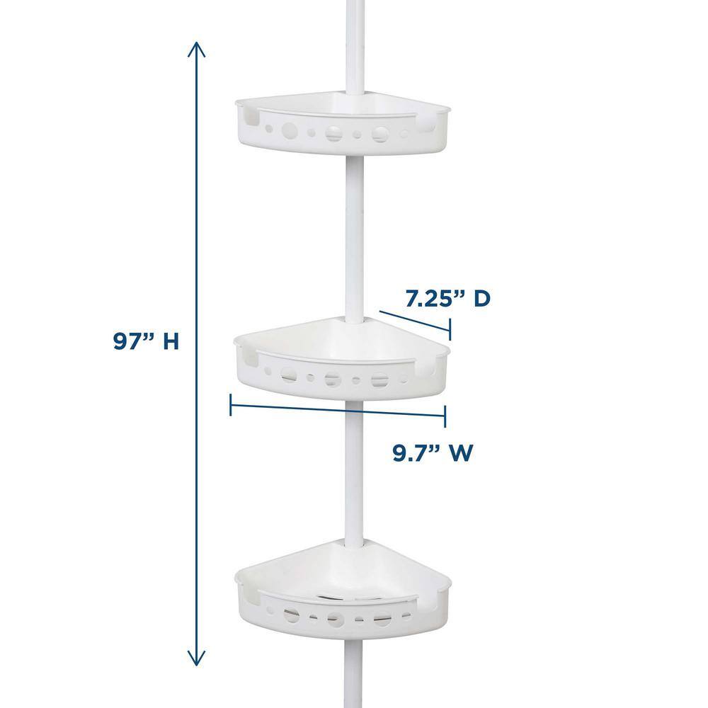 Glacier Bay 3-Tier Tension Corner Pole Shower Caddy in White 2172WWHD