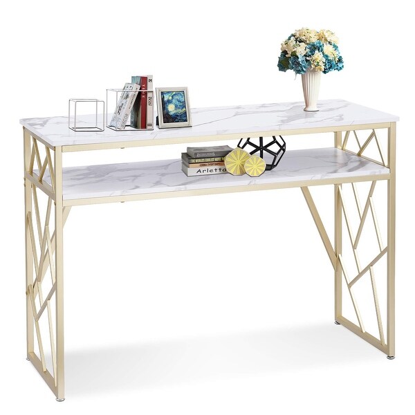 ivinta Modern Narrow Console Table with Storage， White Entryway Table